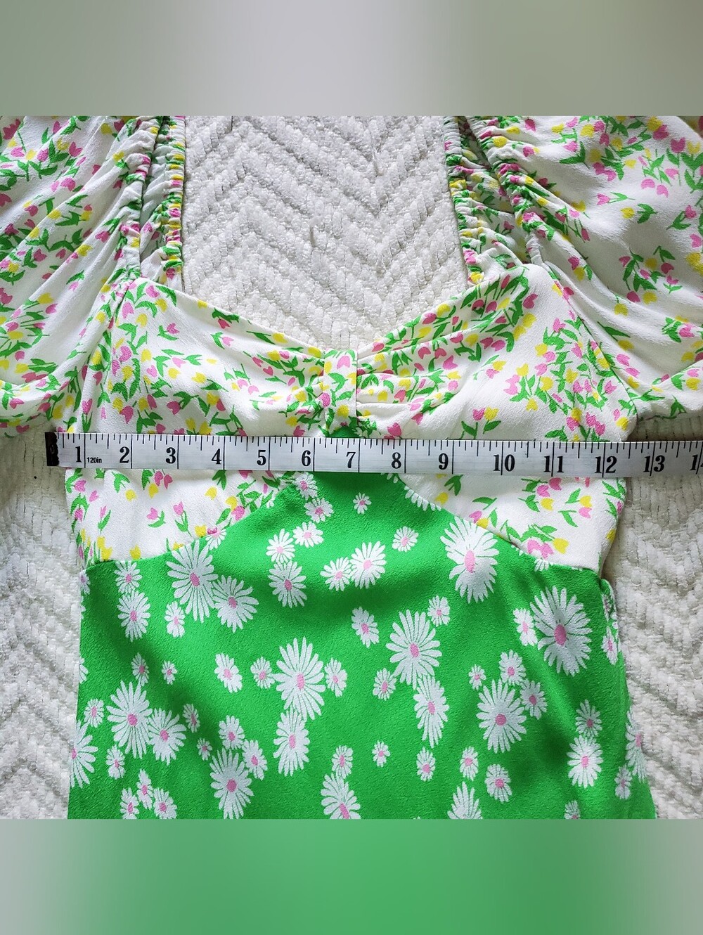 Rixo X Target Daisy Long Sleeve Swing Dress Sz 0 Green Floral Midi - Picture 8 of 10